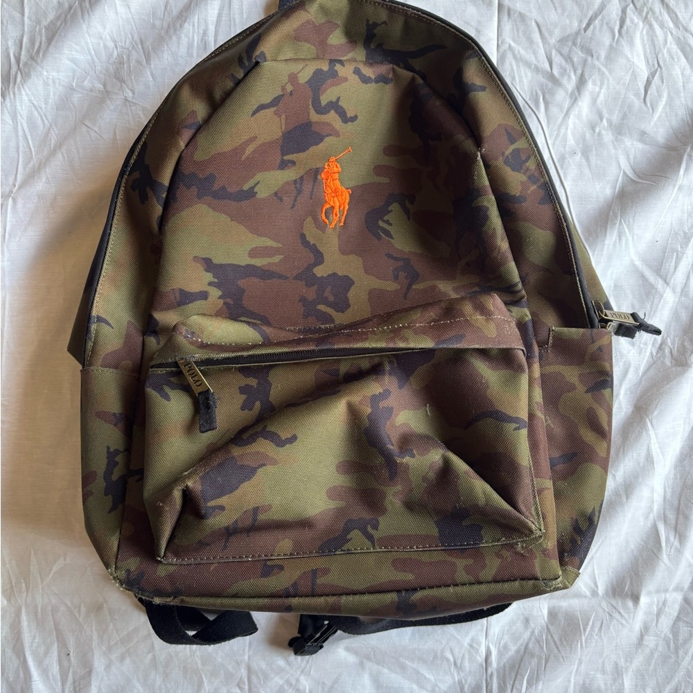 Polo by Ralph Lauren Camouflage Backpack with Orange Logo